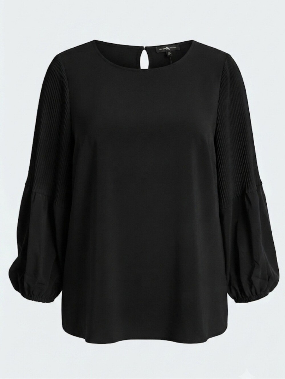 ADRIANNA PAPELL Womens 3X Black Pleated Sleeve BLOUSE TOP Keyhole Back
